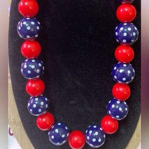 Retro red white and blue polka dot necklace
